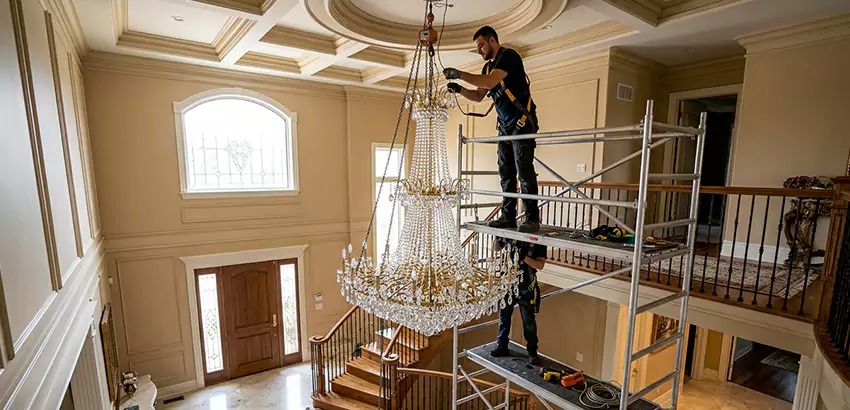 Two-Story Foyer Chandelier Installation in Pea Ridge